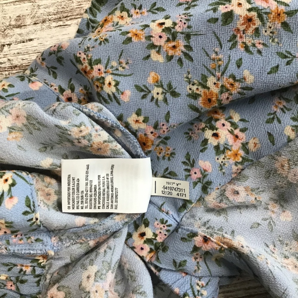 American Eagle Blue Floral Ruffle Mini Wrap Skirt Small Elastic Back Boho Summer - Picture 11 of 11